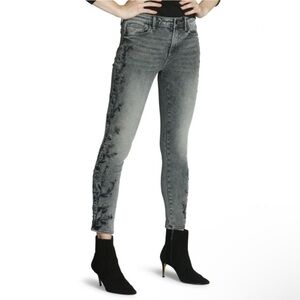 Driftwood Jackie Floral Embroidered Boho Low Rise Skinny Jeans Faded‎ Black 27